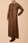 brown emirati thobe with tassel minimal stitch embroidery