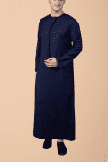 navy blue emirati thobe with tassel minimal stitch embroidery