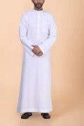Classic White Plain Thobe with Band Collar
