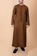brown emirati thobe with tassel minimal stitch embroidery