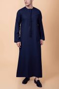 navy blue emirati thobe with tassel minimal stitch embroidery