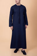 navy blue emirati thobe with tassel minimal stitch embroidery