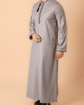 Light ash grey Omani thobe with black loop embroidery and tassel for men