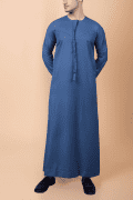 Steel blue Emirati thobe with tassel and subtle blue chest embroidery