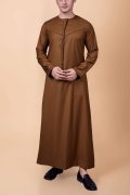 brown emirati thobe with tassel minimal stitch embroidery