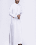 Classic White Plain Thobe with Band Collar
