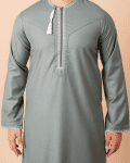 Sage Green Omani Thobe with Beige Geometric Embroidery & Tassel - Image 5