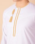 White Omani Thobe with Golden Embroidered Placket & Tassel - Image 5