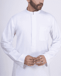Classic White Plain Thobe with Band Collar