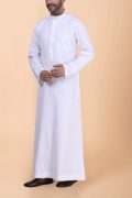 Classic White Plain Thobe with Band Collar