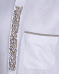 White Thobe with Beige Floral Embroidery Strip & Band Collar Design - Image 5