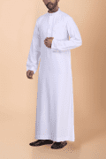 Classic White Plain Thobe with Band Collar