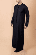 men black emirati tassel thobe with chevron stitched chest panel and front tassel kandura