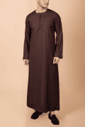 deep brown men thobe with zip neck minimalist long sleeve ankle length traditional robe