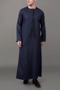 Dark grey Emirati tassel thobe with black embroidered chest and sleeve details