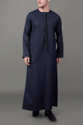 Dark grey Emirati tassel thobe with black embroidered chest and sleeve details