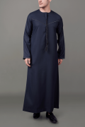 Dark grey Emirati tassel thobe with black embroidered chest and sleeve details