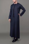 Dark grey Emirati tassel thobe with black embroidered chest and sleeve details