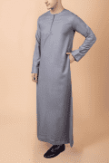light grey men thobe with zip neck minimalist long sleeve ankle length traditional robe