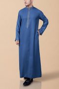 Steel Blue Emirati Thobe with Silver Embroidery