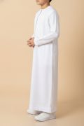 Kids pure white Emirati thobe with V panel embroidery and tassel