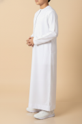 Kids pure white Emirati thobe with V panel embroidery and tassel