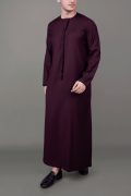 Maroon Emirati tassel thobe with chest embroidery and braided placket detail