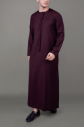 Maroon Emirati tassel thobe with chest embroidery and braided placket detail