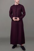 Maroon Emirati tassel thobe with chest embroidery and braided placket detail