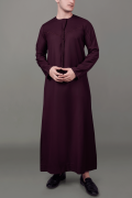 Maroon Emirati tassel thobe with chest embroidery and braided placket detail