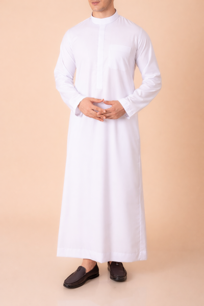 Pure White Minimal Thobe for Men