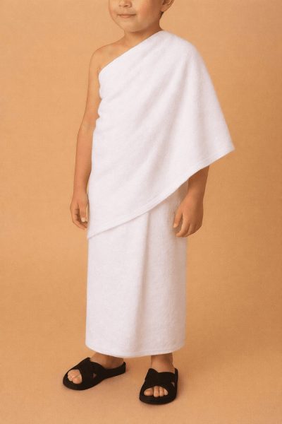 kids white stitch less ihram clothing set for boys 2 piece cotton terry towel ihram for hajj and umrah