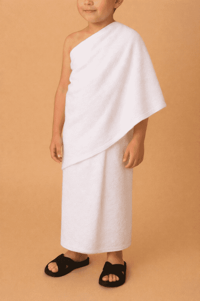 kids white stitch less ihram clothing set for boys 2 piece cotton terry towel ihram for hajj and umrah