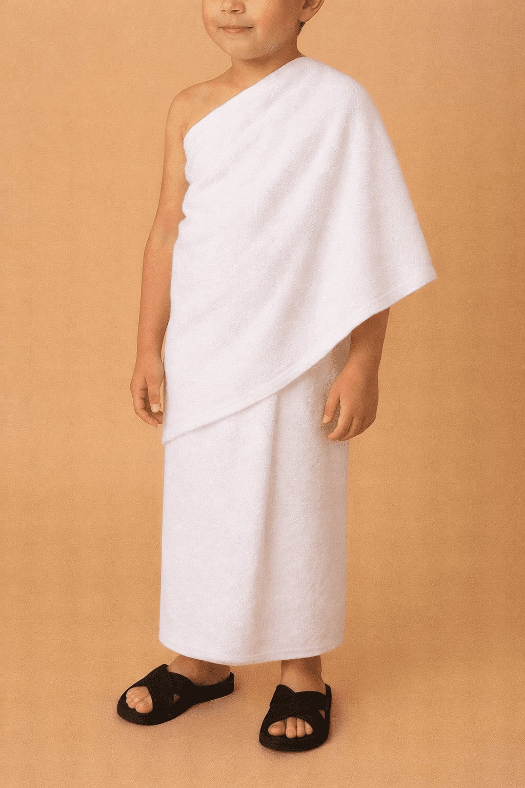 kids white stitch less ihram clothing set for boys 2 piece cotton terry towel ihram for hajj and umrah