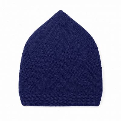 navy blue knitted islamic kufi prayer cap for men with diamond openwork breathable skull cap