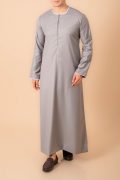 Light Grey Emirati Style Thobe with White Contrast Piping