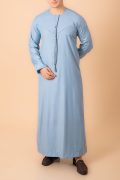 light blue emirati tassel thobe for men with braided front panel and round neck kandura style