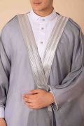 Elegant Grey Arabic Bisht with Silver Zari Embroidery for Men