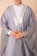 Elegant Grey Arabic Bisht with Silver Zari Embroidery for Men