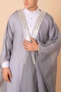 Elegant Grey Arabic Bisht with Silver Zari Embroidery for Men