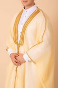 cream arabic bisht for men with gold zari edge embroidery open front traditional cloak