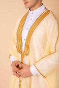cream arabic bisht for men with gold zari edge embroidery open front traditional cloak
