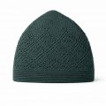 dark green knitted kufi prayer cap for men with geometric openwork design breathable islamic skull cap