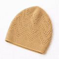 beige turkish sufi knitted prayer cap with geometric openwork pattern and ribbed edge