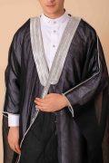 royal black arabic bisht for men with silver zari border embroidery open front luxury cloak