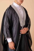 royal black arabic bisht for men with silver zari border embroidery open front luxury cloak
