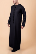 men black emirati tassel thobe with chevron stitched chest panel and front tassel kandura