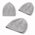 light grey knitted kufi prayer cap for men with geometric openwork design breathable islamic skull cap