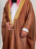 golden brown arabic bisht for men with gold zari border embroidery open front traditional cloak