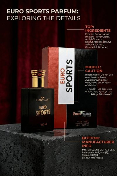 Euro Valley Euro Sports 100ml matte black men’s perfume with gold cap and luxury box